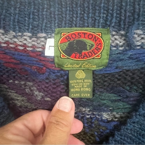 Vintage Boston Traders Limited Edition Sweater Mens large graphic 100% Wool - Picture 2 of 6